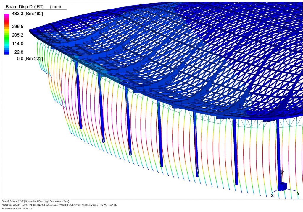 Deflections after Tuning of a 20m High Cable Façade of Free Form Large Grid Shell
